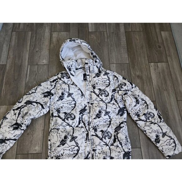 NIKE Women's Black & White Bird Puffer 800 Goose Down Fill Hooded Coat Sz M-EUC - Picture 1 of 8